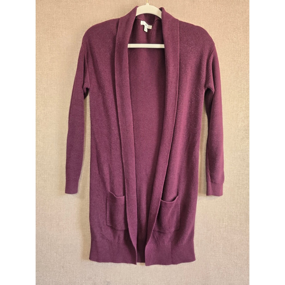 BP Nordstrom Womens XXS Burgundy Plum Open Front Longline Ribbed Cardigan Sweate